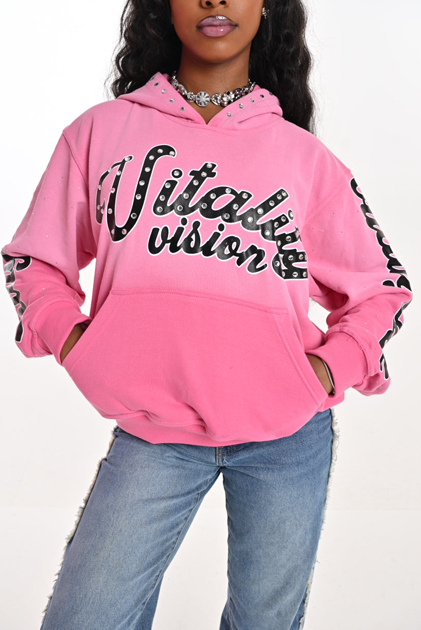 Rhinestone Hoodie - Bubble Gum