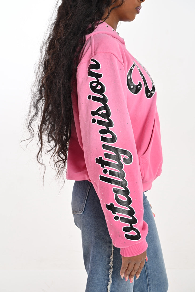 Rhinestone Hoodie - Bubble Gum