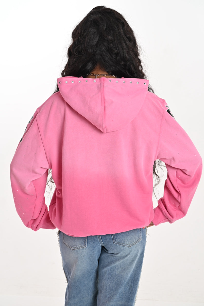 Rhinestone Hoodie - Bubble Gum