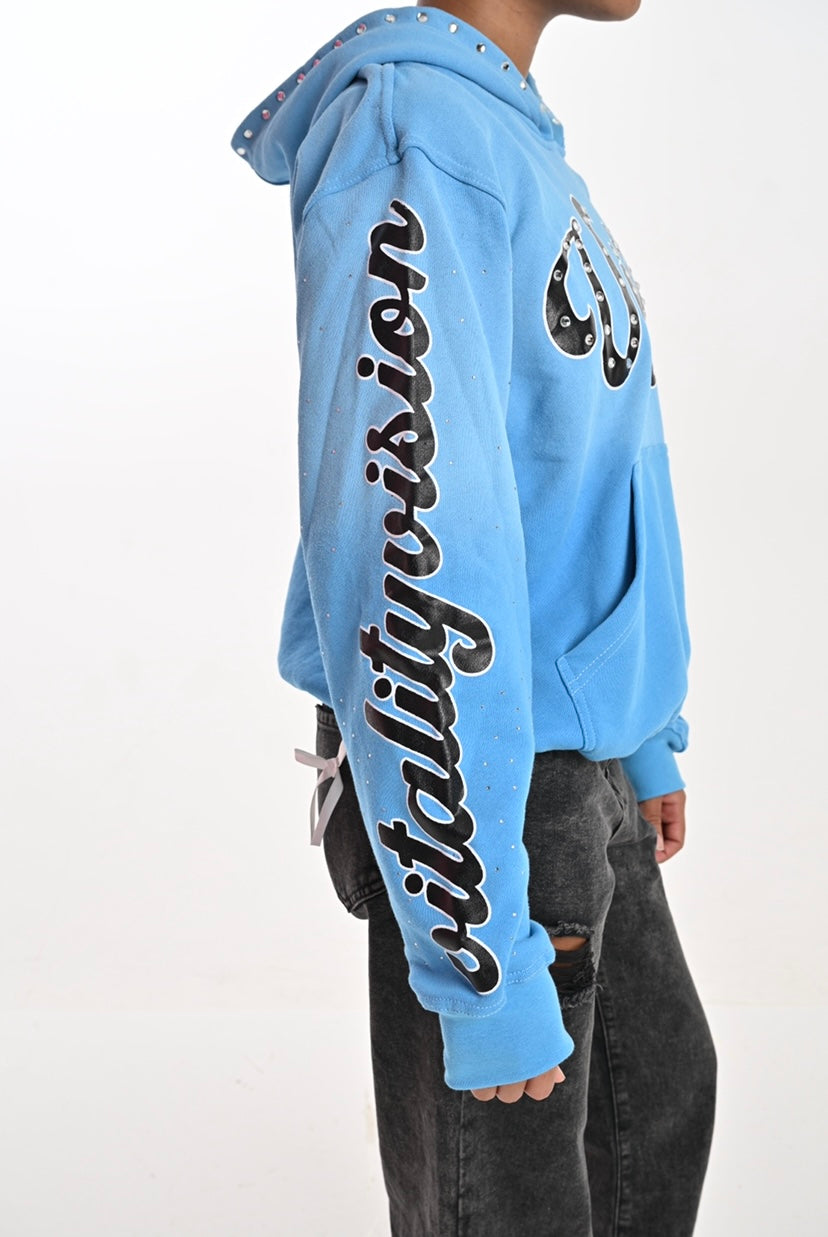 Rhinestones Hoodie - Sky Blue