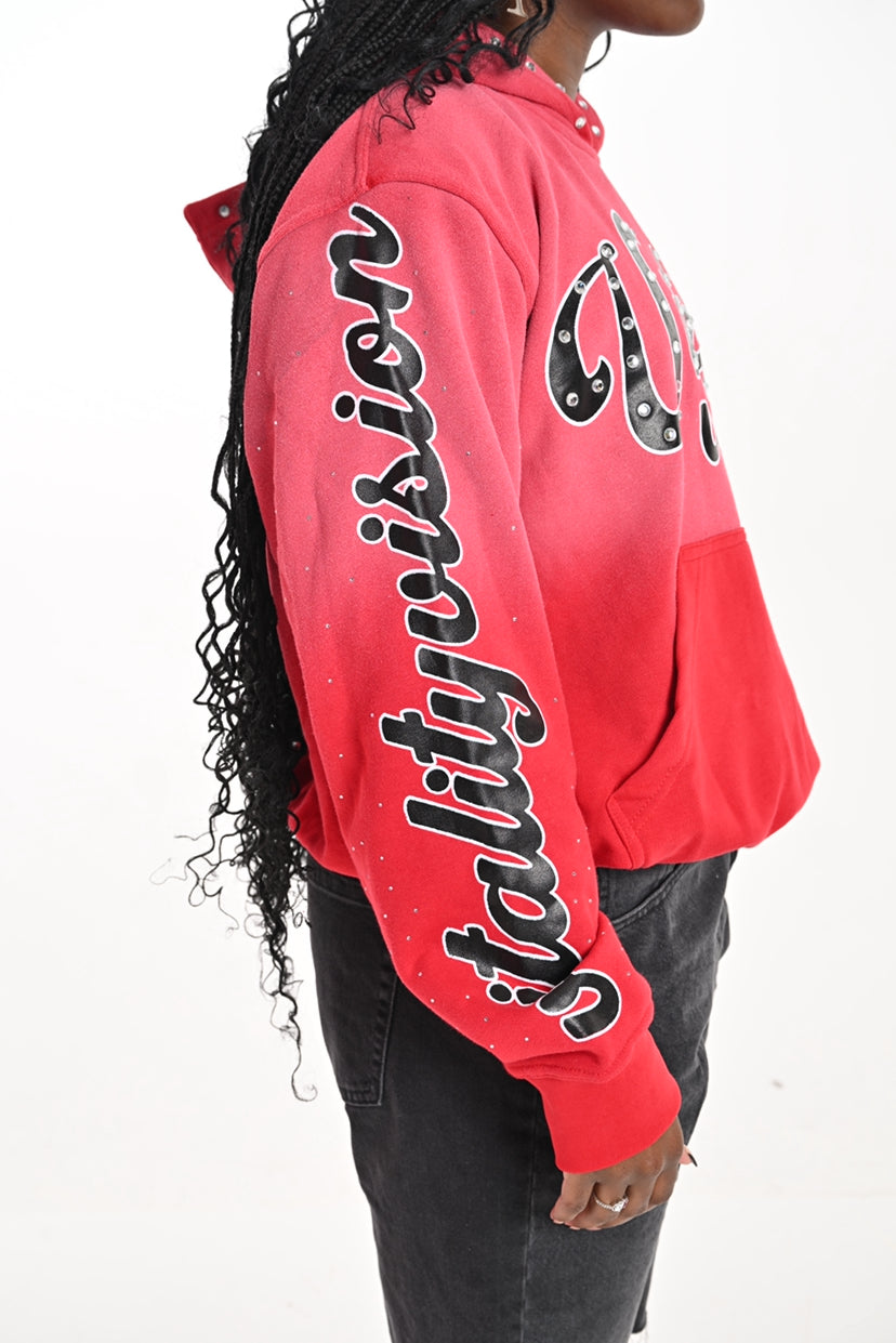 Rhinestone Hoodie - Crimson