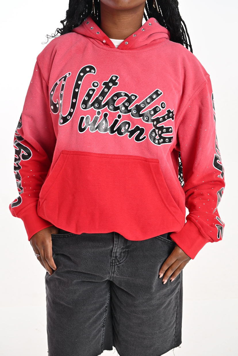 Rhinestone Hoodie - Crimson