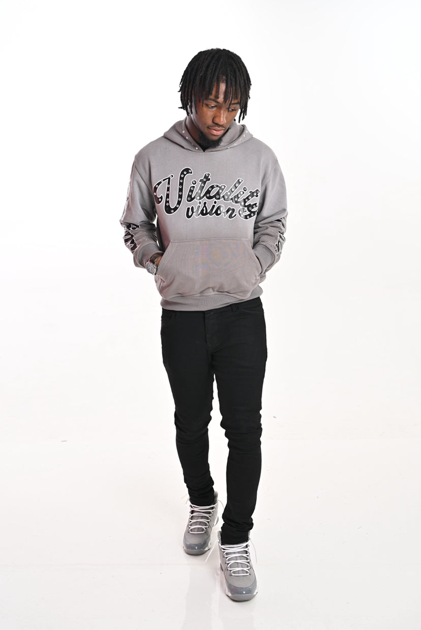 Rhinestone Hoodie - Cloud Grey