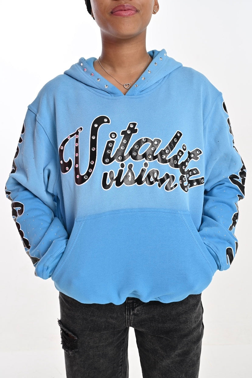 Rhinestones Hoodie - Sky Blue