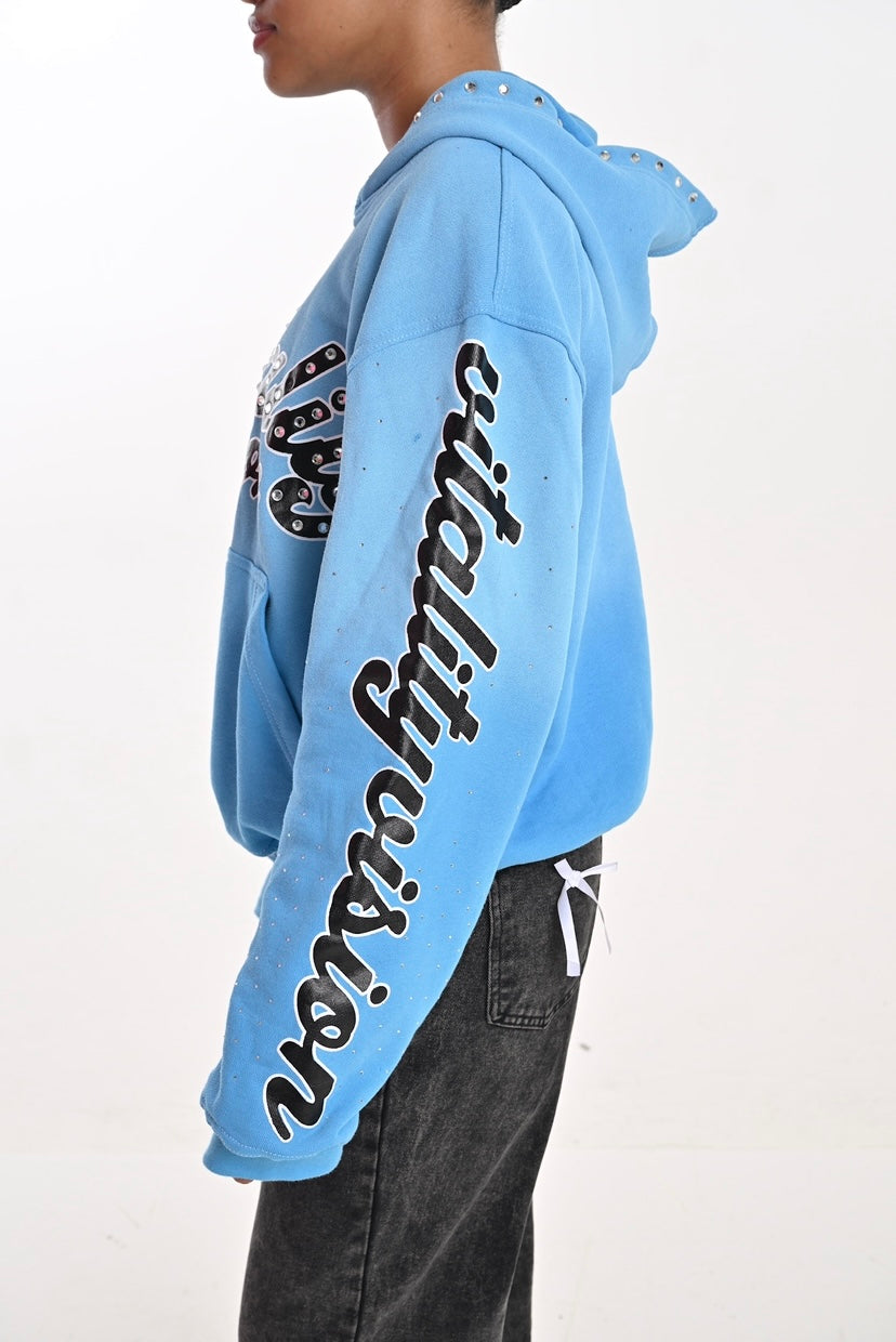 Rhinestones Hoodie - Sky Blue