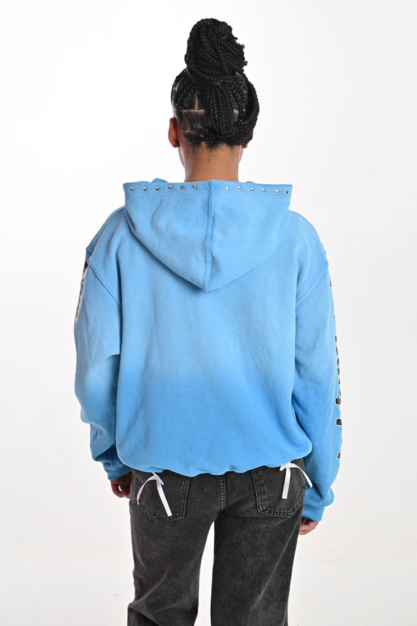 Rhinestones Hoodie - Sky Blue