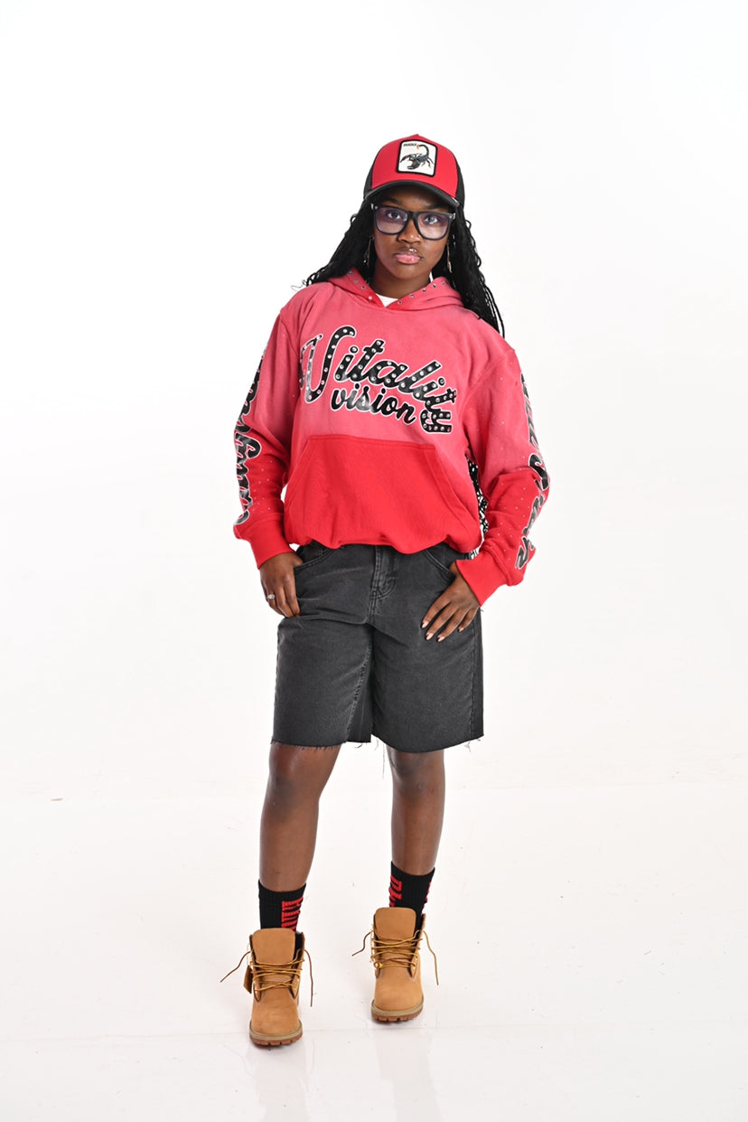 Rhinestone Hoodie - Crimson