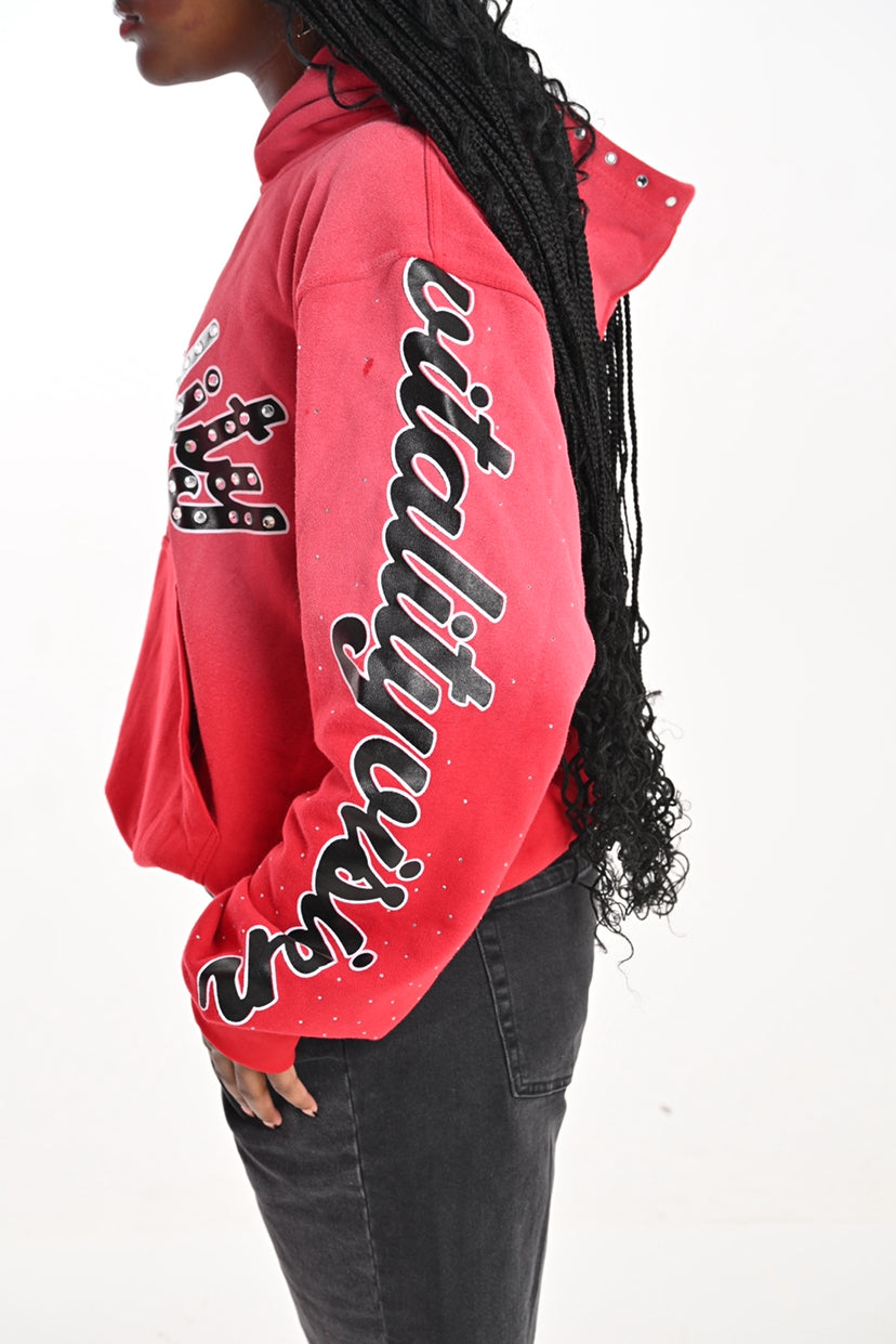 Rhinestone Hoodie - Crimson