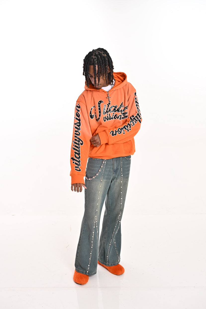 Rhinestone Hoodie - Tangerine