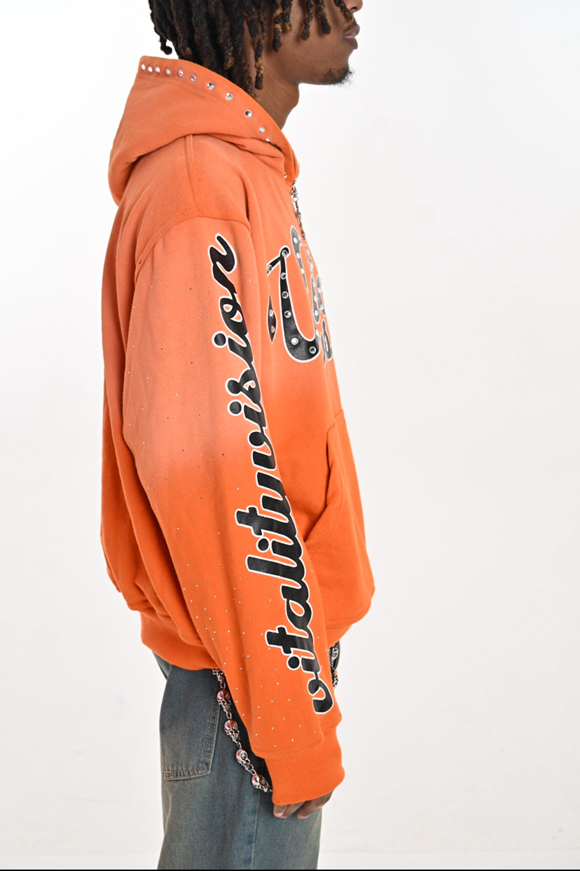 Rhinestone Hoodie - Tangerine