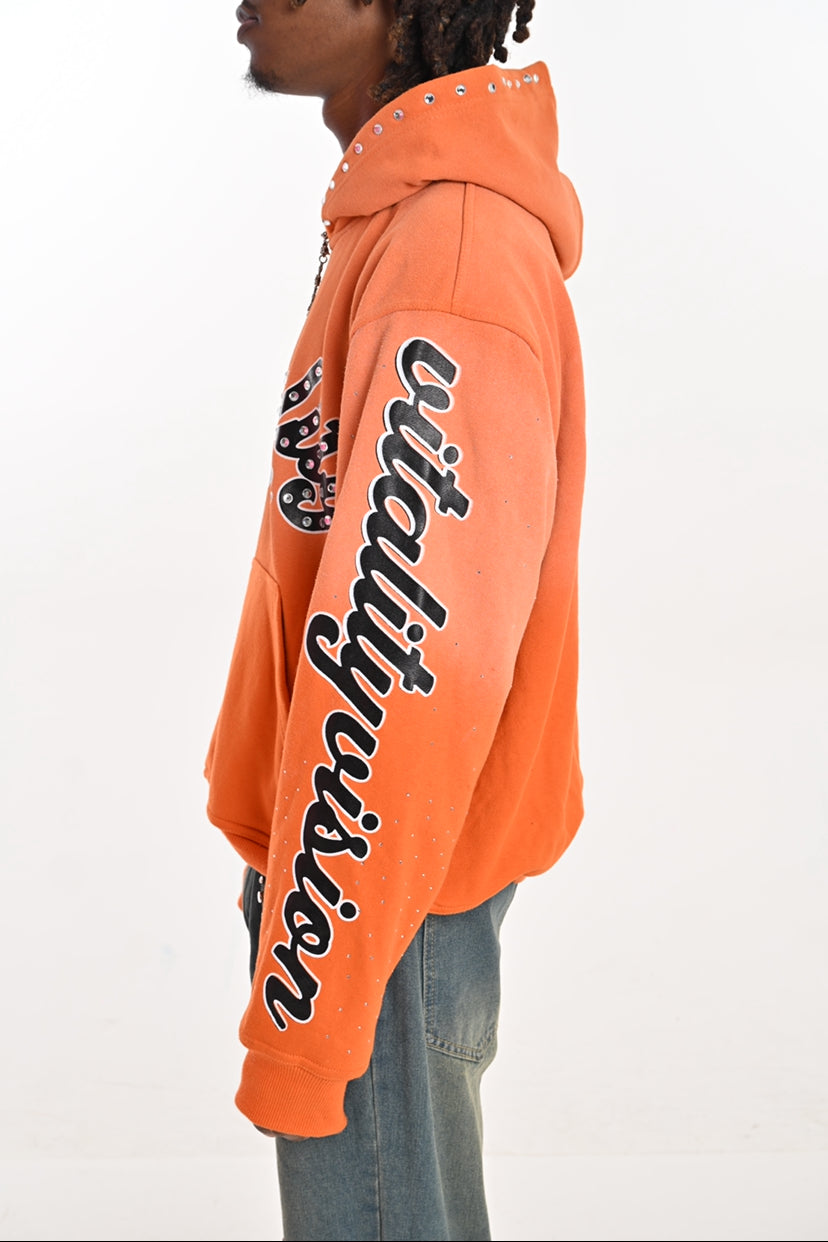 Rhinestone Hoodie - Tangerine