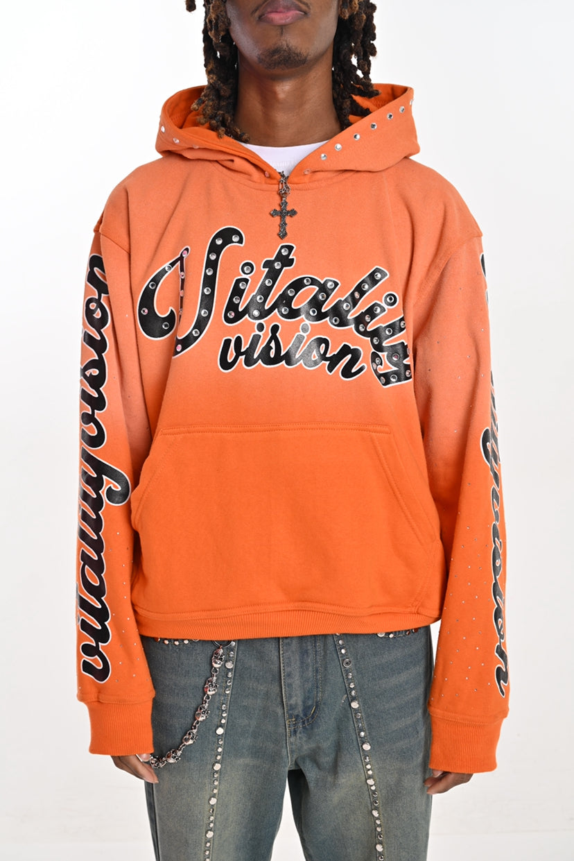Rhinestone Hoodie - Tangerine